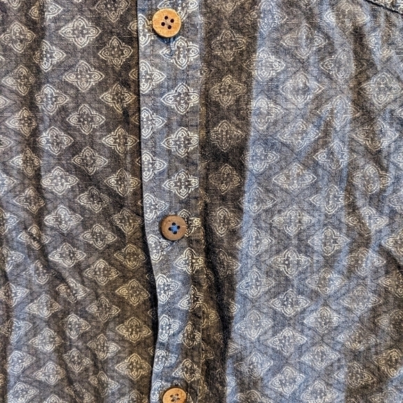 Of All Threads, men's L, blue pattern button front shirt. - Picture 2 of 10